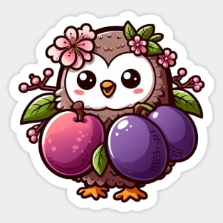 Plum Owl Paradise: Whimsical Nature-Inspired Design Sticker